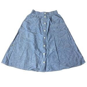 Vintage Ports International Chambray Button-Front Midi Skirt - Blue - Size 8